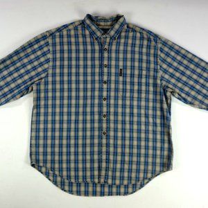 Abercrombie & Fitch Plaid L/S Blue Yellow Button Down Denim Shirt Mens XL